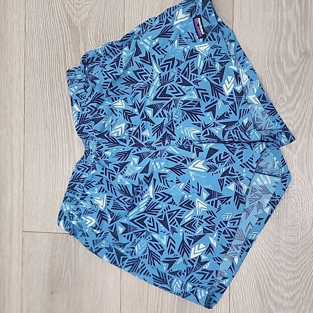 Patagonia Baggies Women's Blue Geometric Arrows Hiking Camping Shorts Size XS